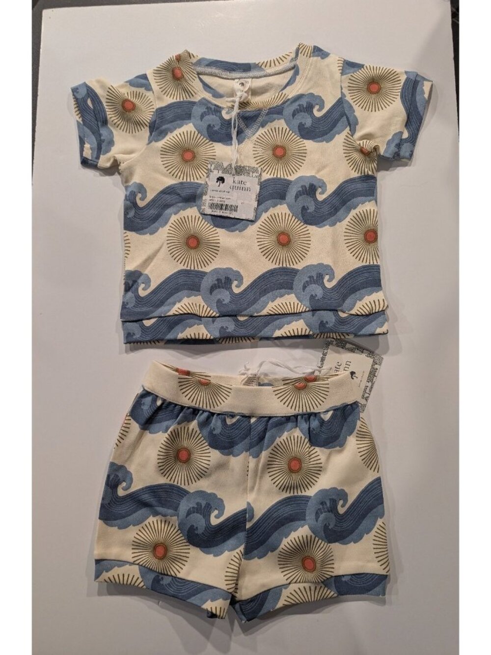 Kate Quinn Blue Ocean Sun Print 3T Organic Cotton Shorts Set California 100